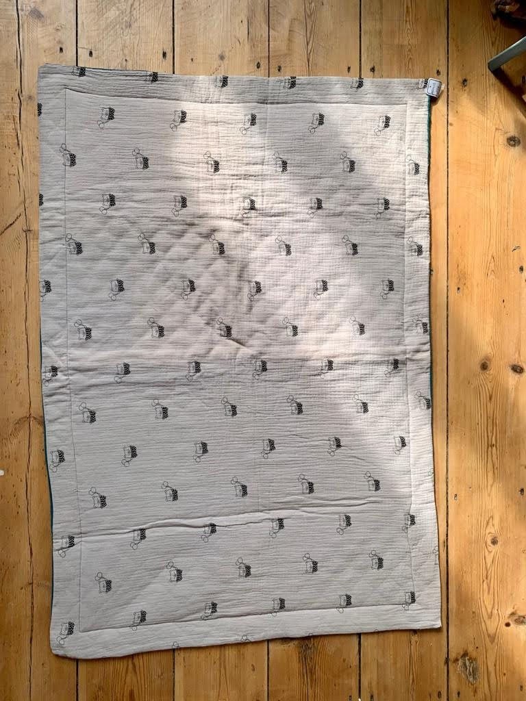 Miniature : Tapis lange doublé coton bleu canard