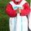 Miniature : Chasuble de prêtre blanche/bleue, motif Sainte Vierge taille 4/6 ans