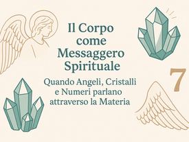 Simbolo angelico accanto a un corpo umano stilizzato: il corpo come canale di comunicazione con il divino.