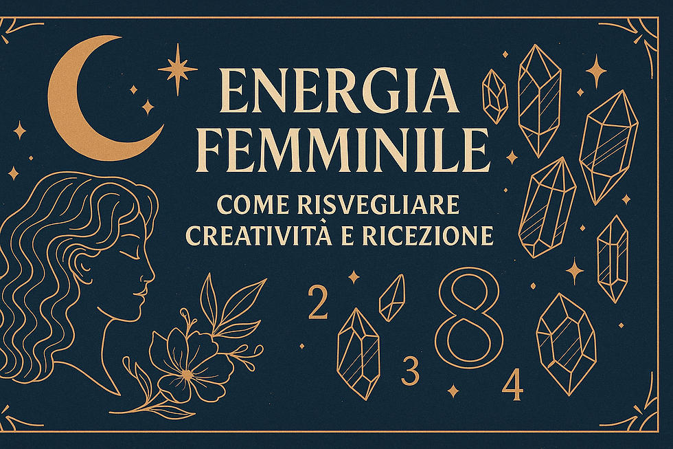 Illustrazione Art Deco con donna, luna, cristalli e simboli numerici: rappresenta l’energia femminile, la creatività e la ricezione.