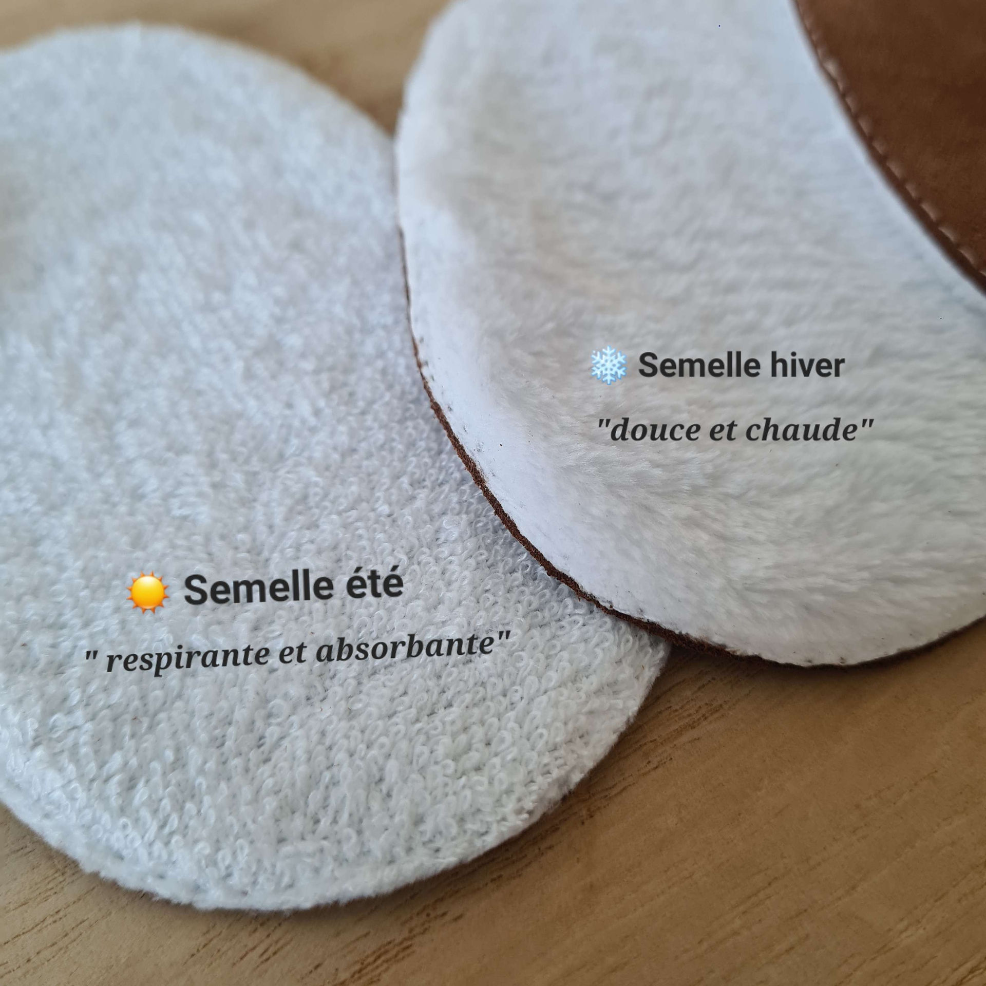 semelles fourrées été et hiver pour chaussons en cuir souple