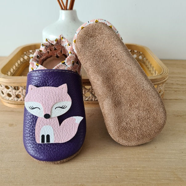 Miniature : Chaussons personnalisés antidérapants en cuir véritable.