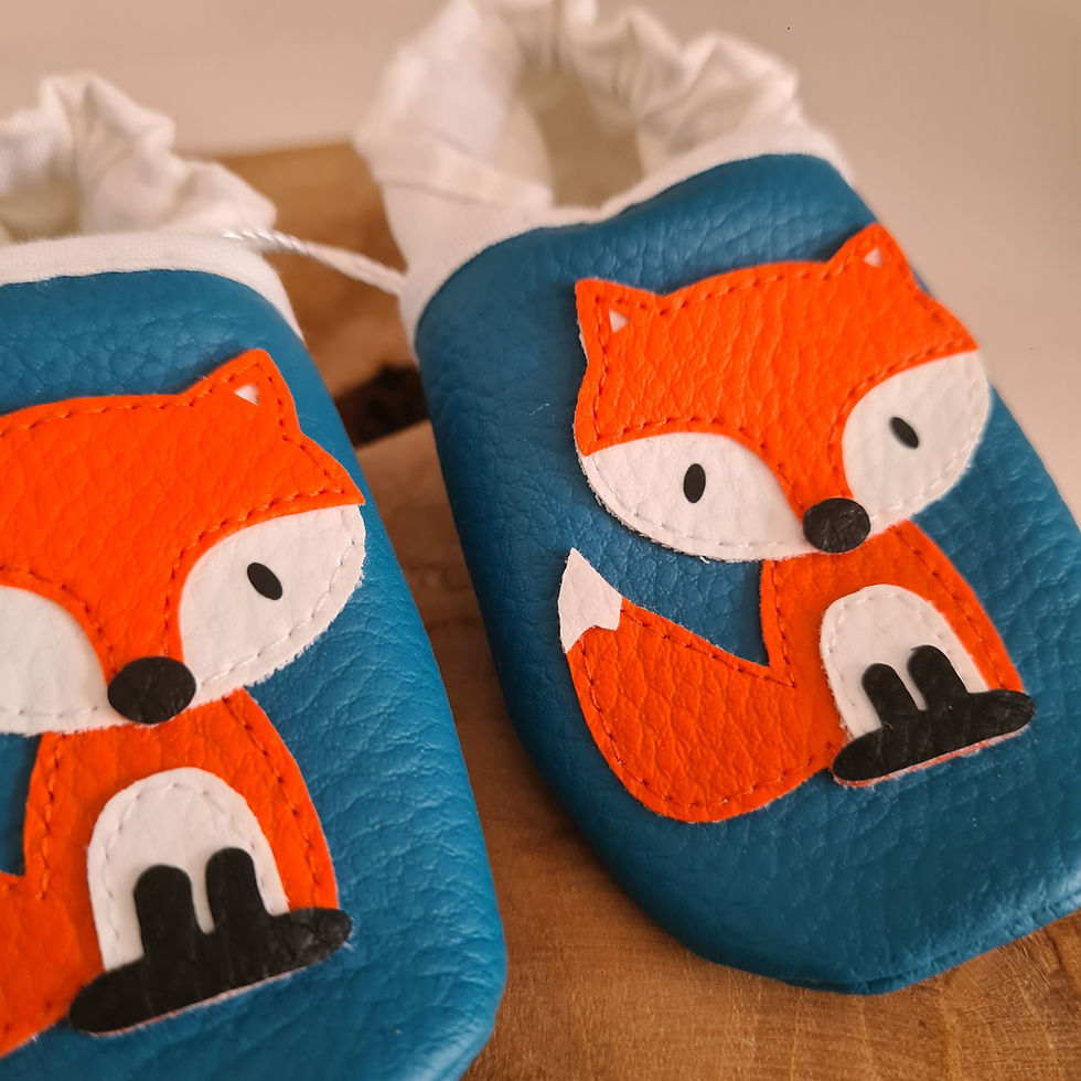 Miniature : Chaussons en simili cuir – Modèle Renard vert et blanc - 0/6 mois (16-17)