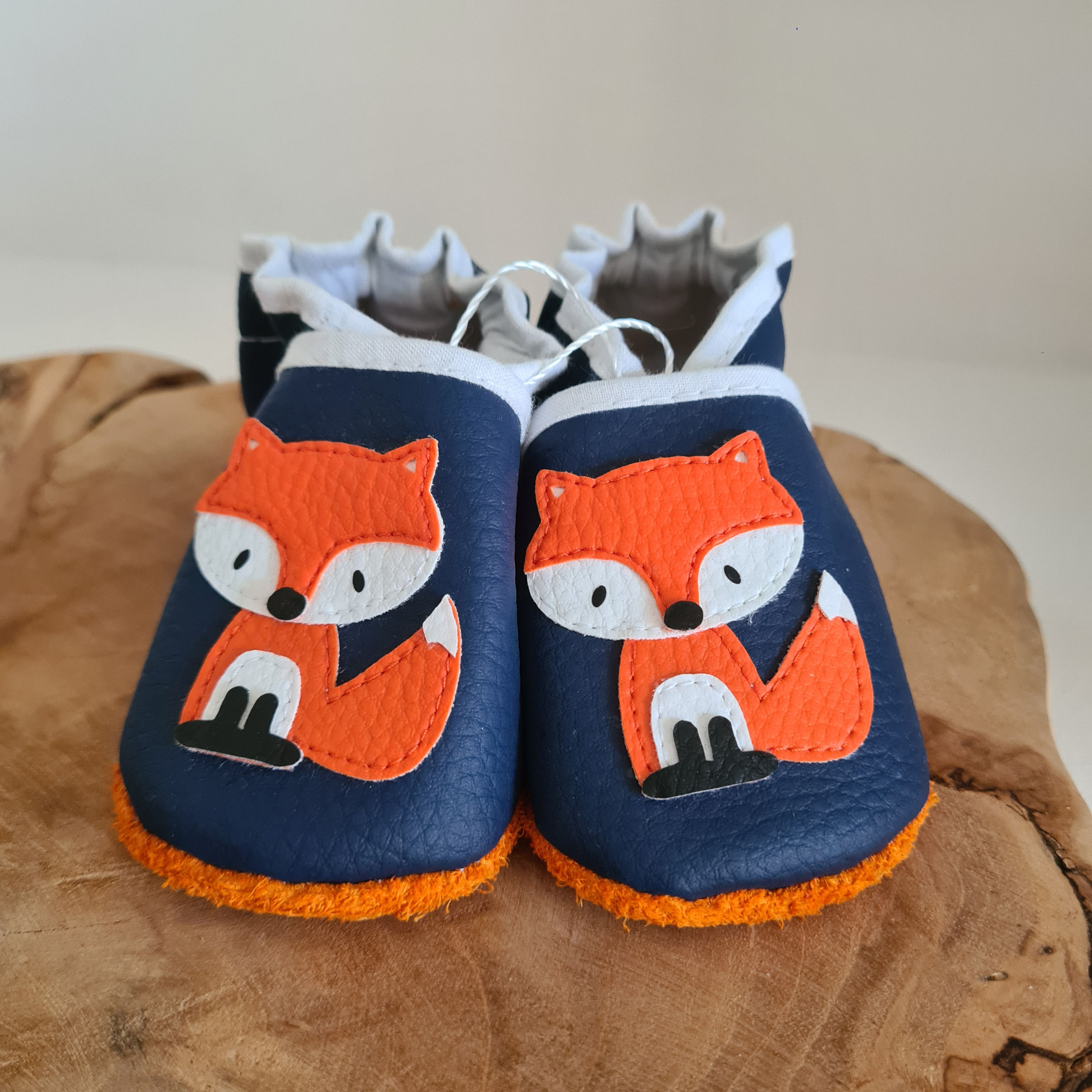 Chaussons en simili cuir – Modèle Renard bleu marine - 6/12 mois (18-19)