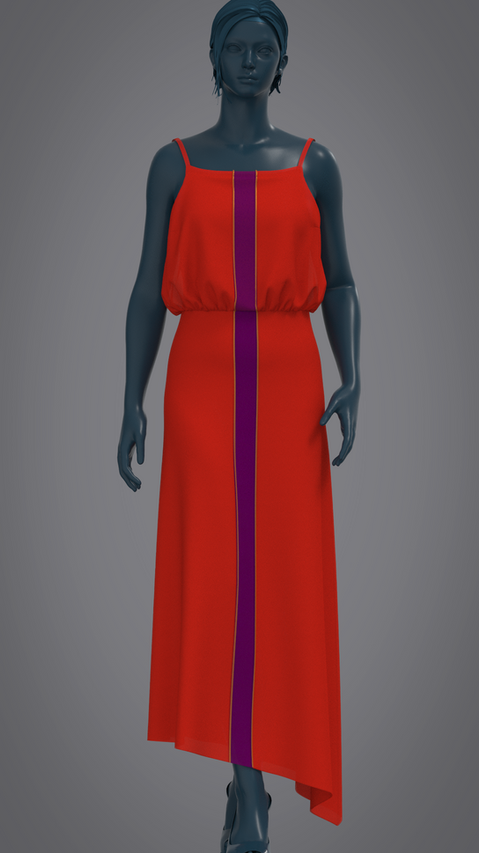 Red dress rendering in CLO 3D.