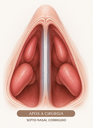 Septo nasal corrigido após cirurgia de septoplastia