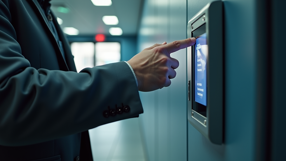 Close-up view of a security guard checking an access control system