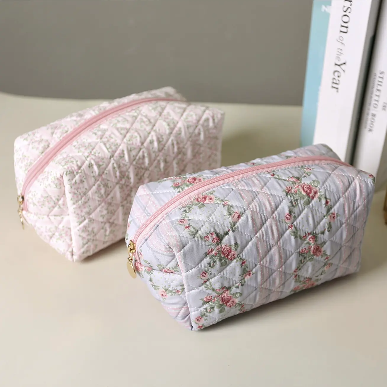 Quilted Floral Design Cosmetic Bag (Two Colors)