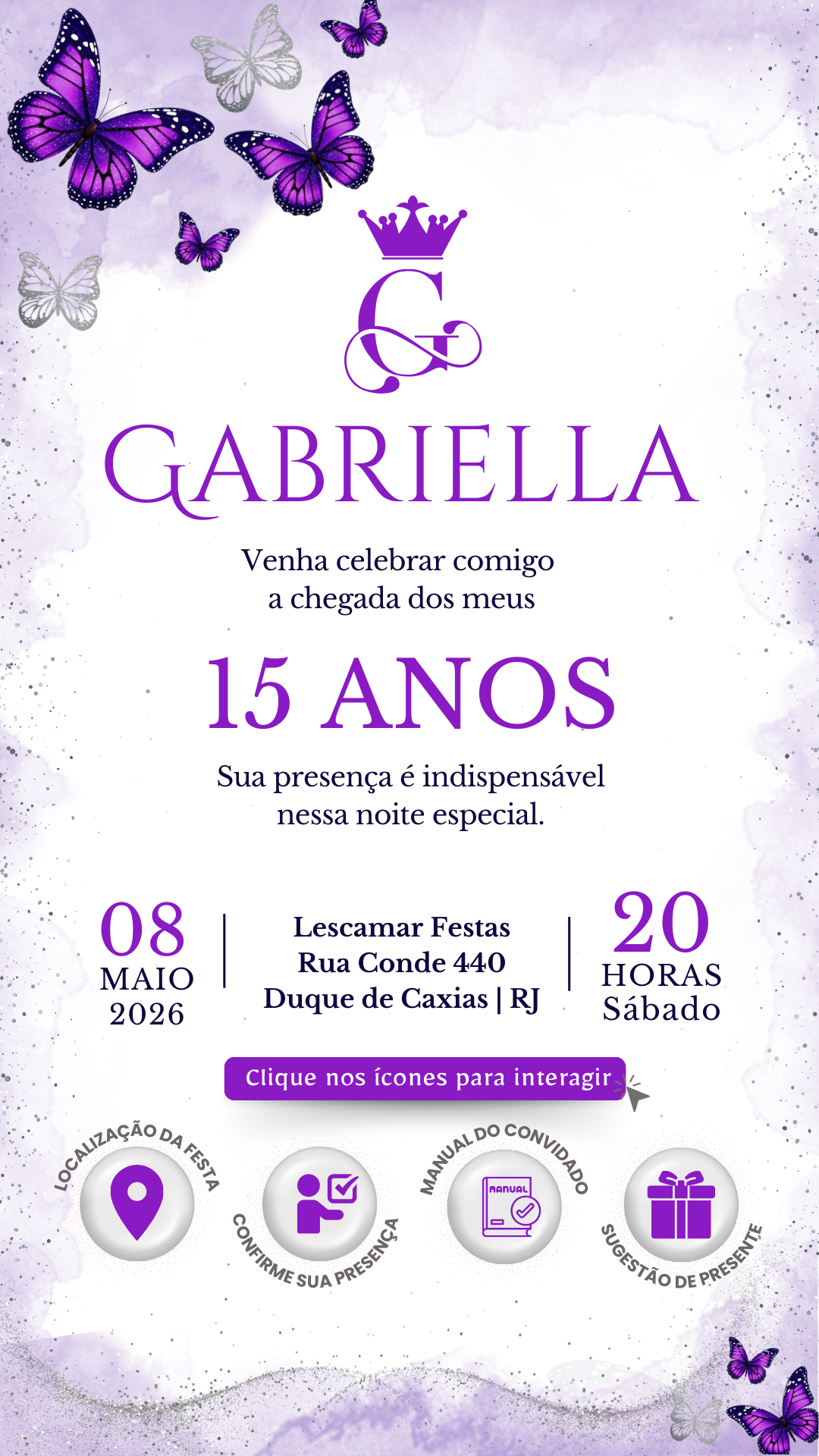 Convite Interativo - Borboleta Roxo 9