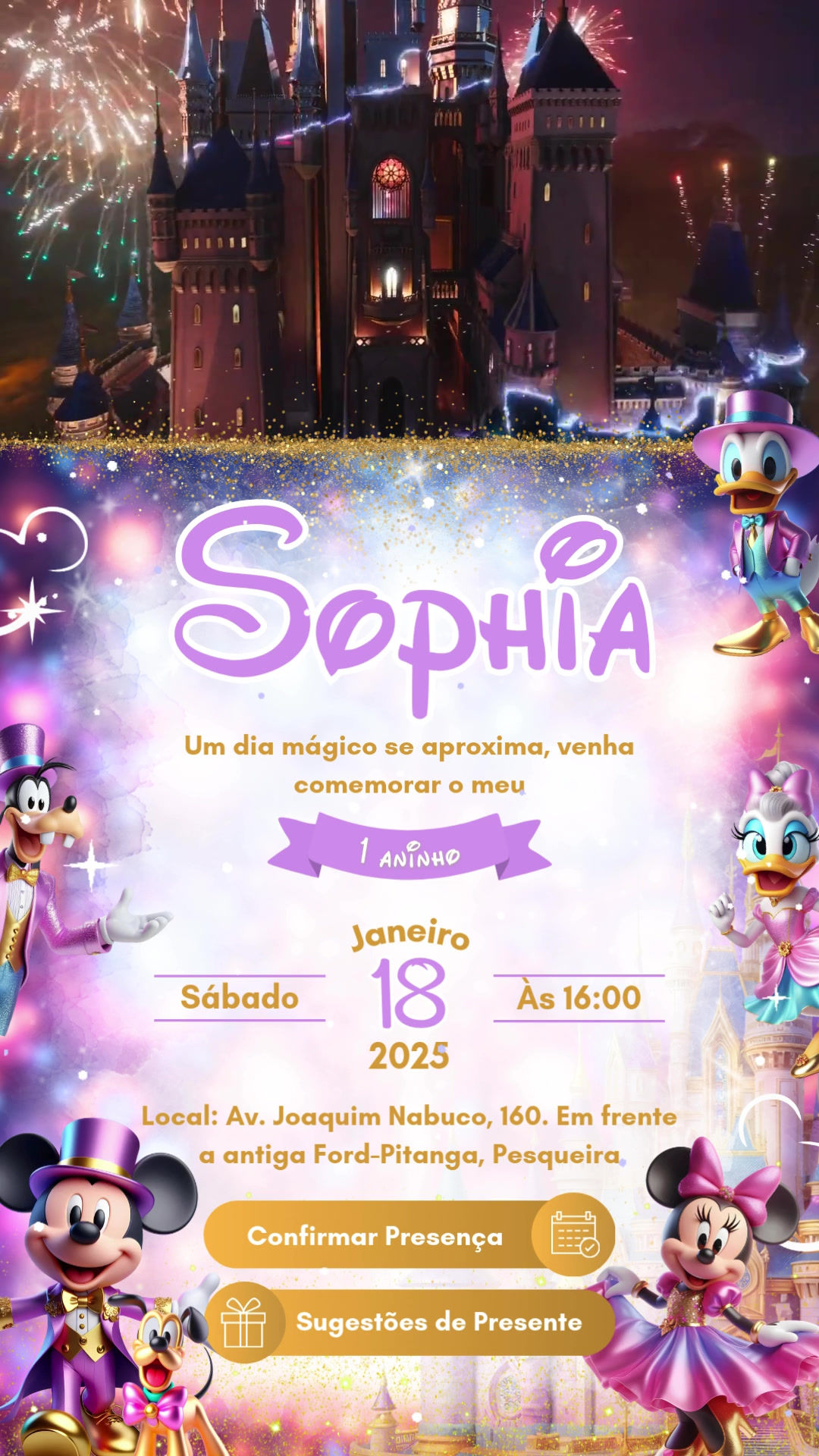Convite Tecnológico - Disney 50 anos 100 anos