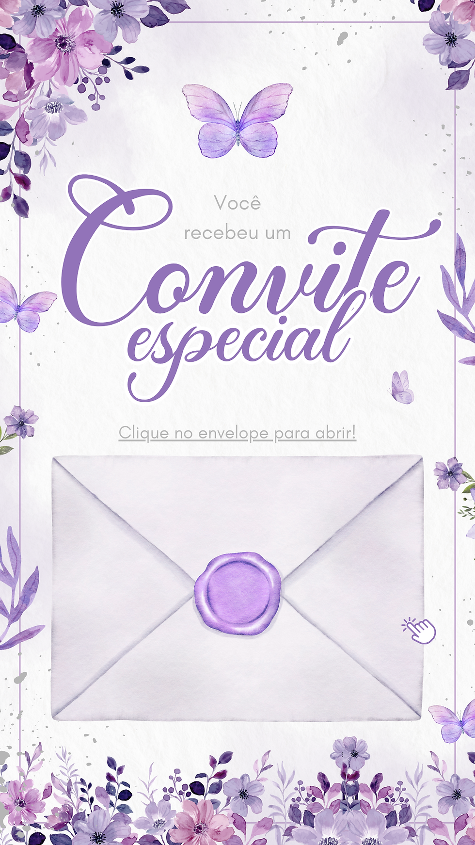 Miniatura: Convite Tecnológico - Jardim Encantado e Borboletas Roxo e Lilás