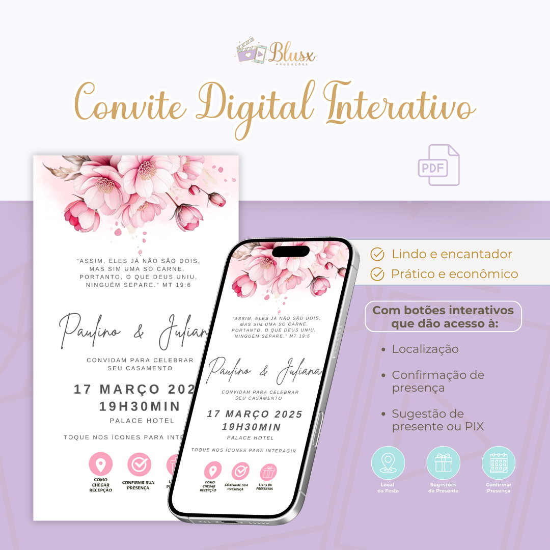 Convite Interativo - Casamento - Rosa 03