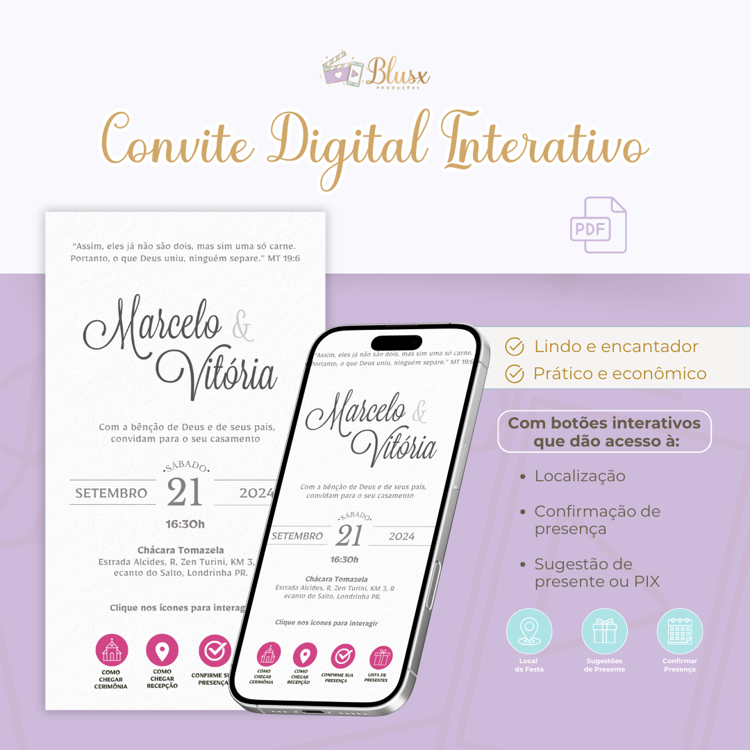 Convite Interativo - Casamento - Pink 13