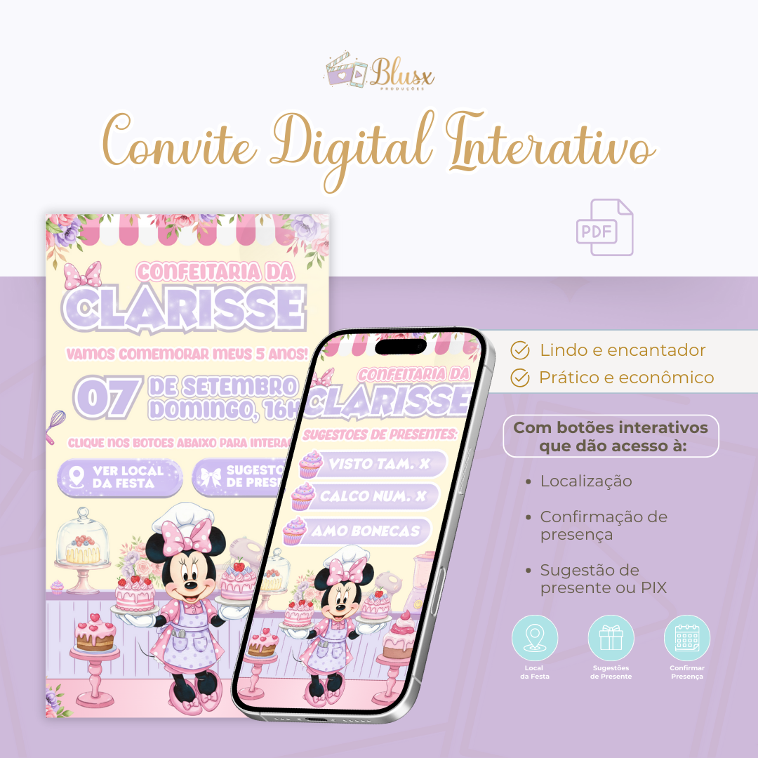Convite Interativo - Minnie Confeiteira
