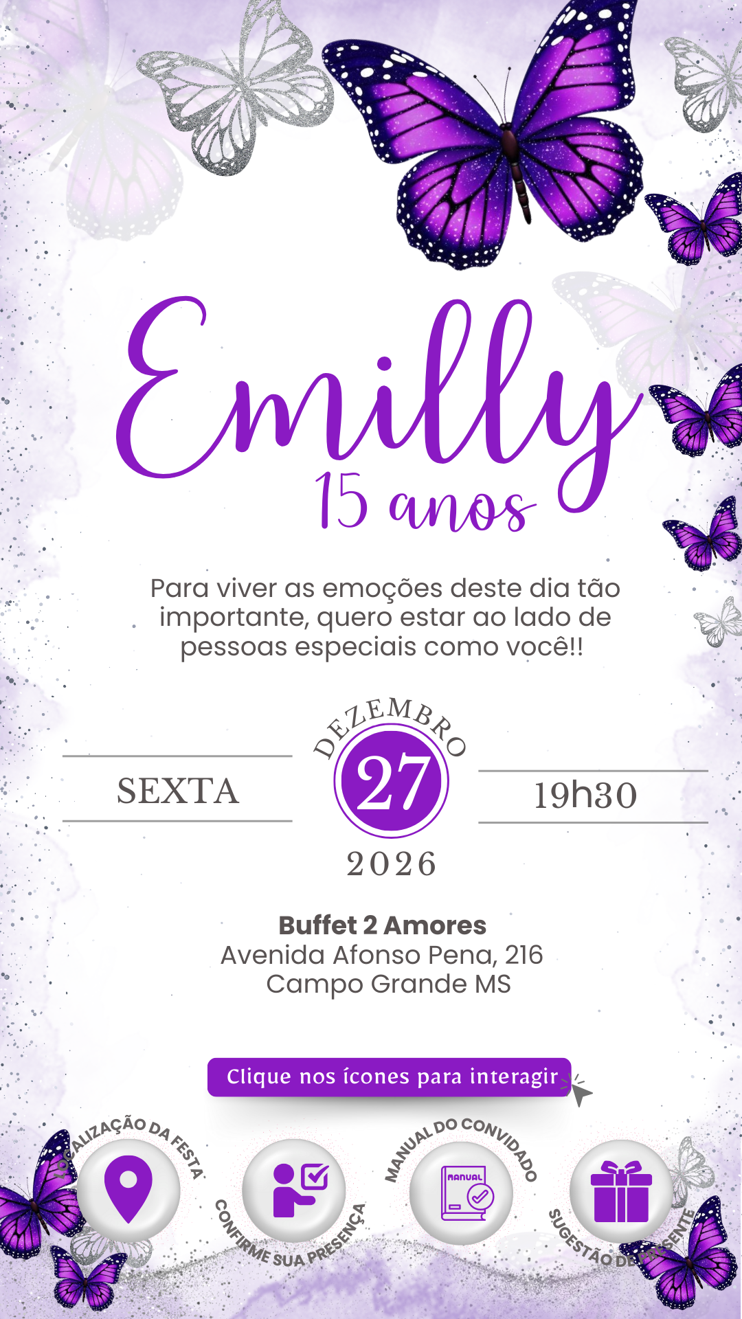 Convite Interativo - Borboleta Roxo 10