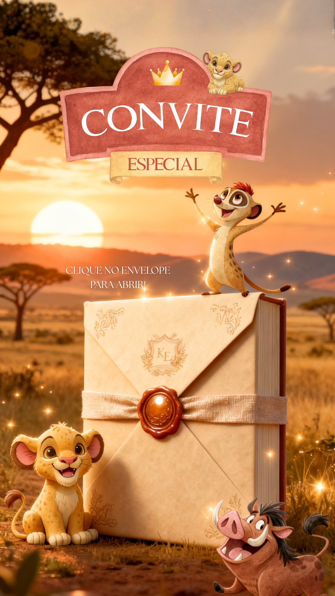 Convite Cinemágico Interativo - Rei Leão Aquarela