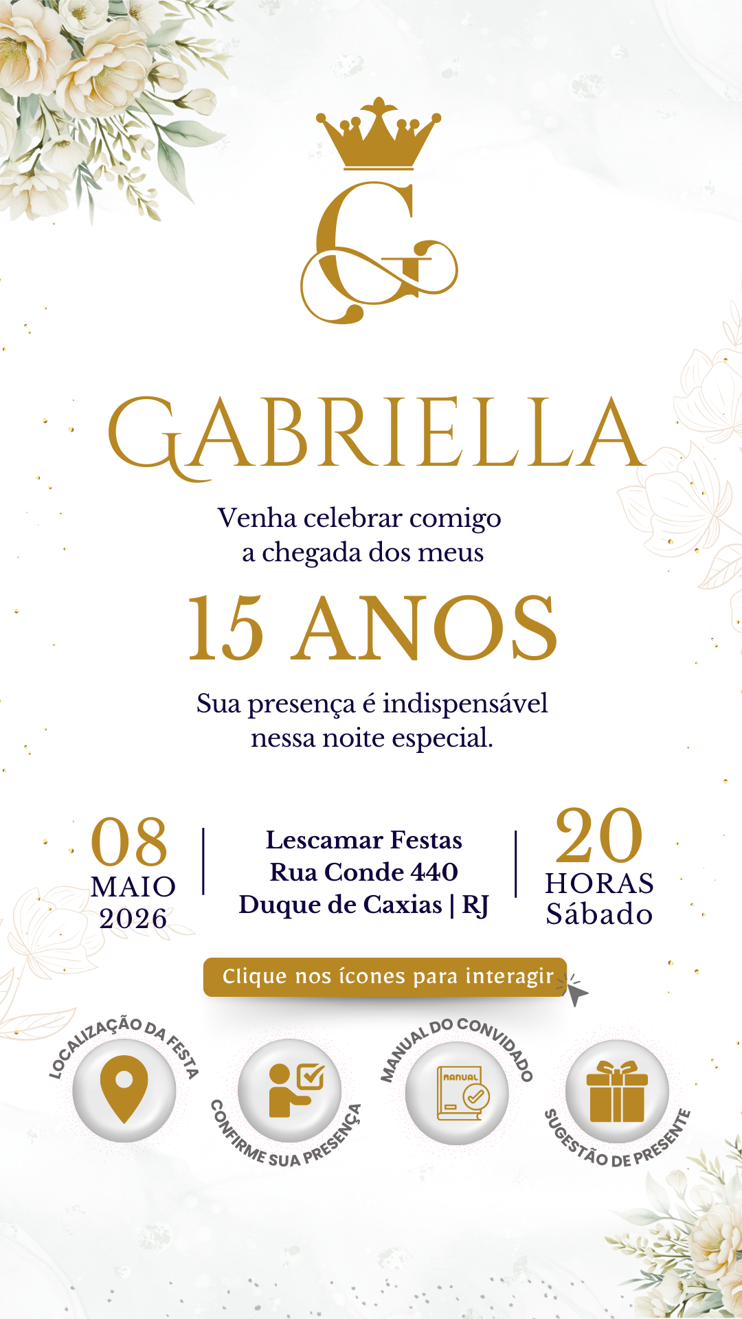 Convite Interativo - Branco e Dourado 9