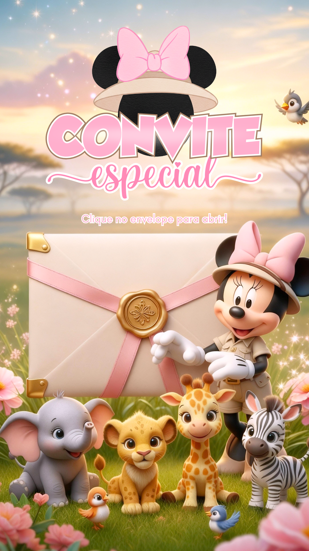 Convite Cinemágico Interativo - Safari da Minnie