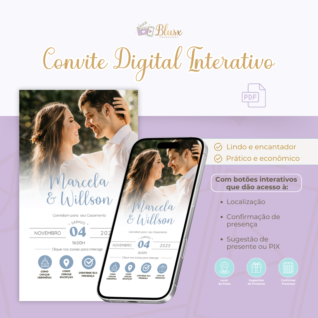Convite Interativo - Casamento - Azul 28