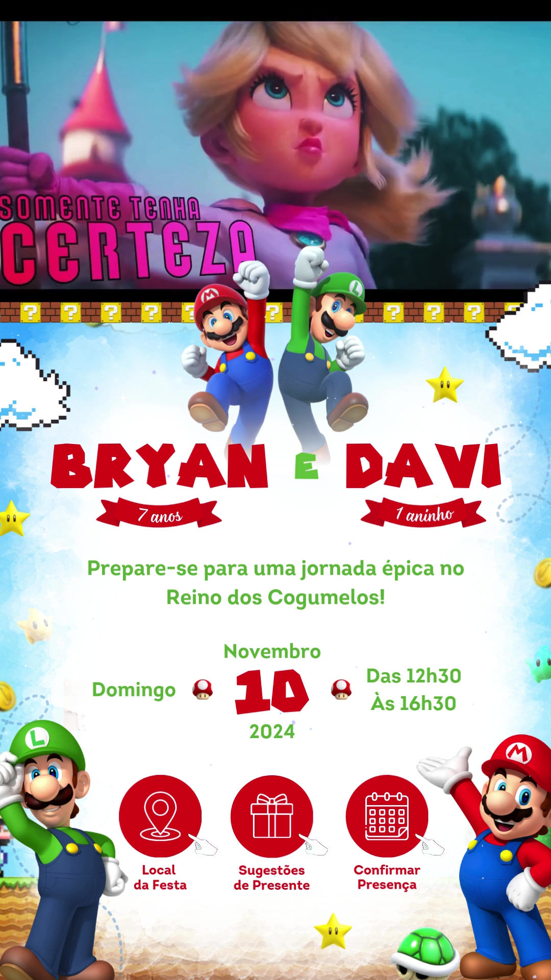 Convite Tecnológico - Mario e Luigi