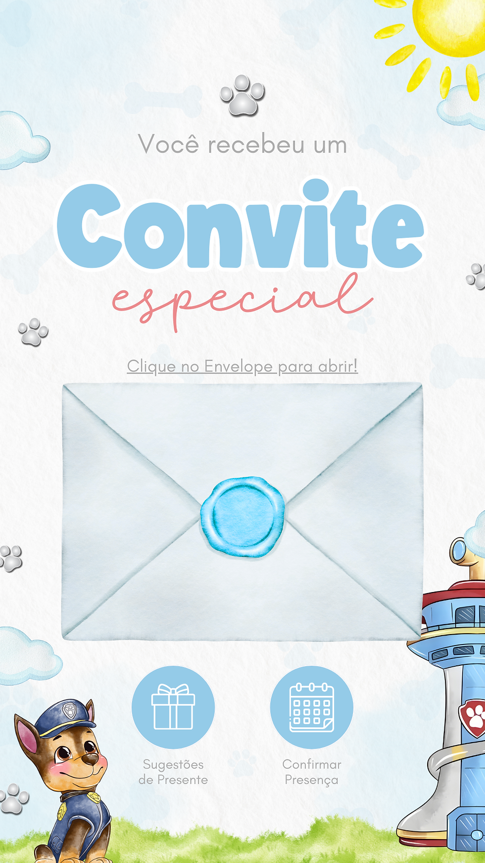 Miniatura: Convite Animado Plus - Patrulha Canina Aquarela