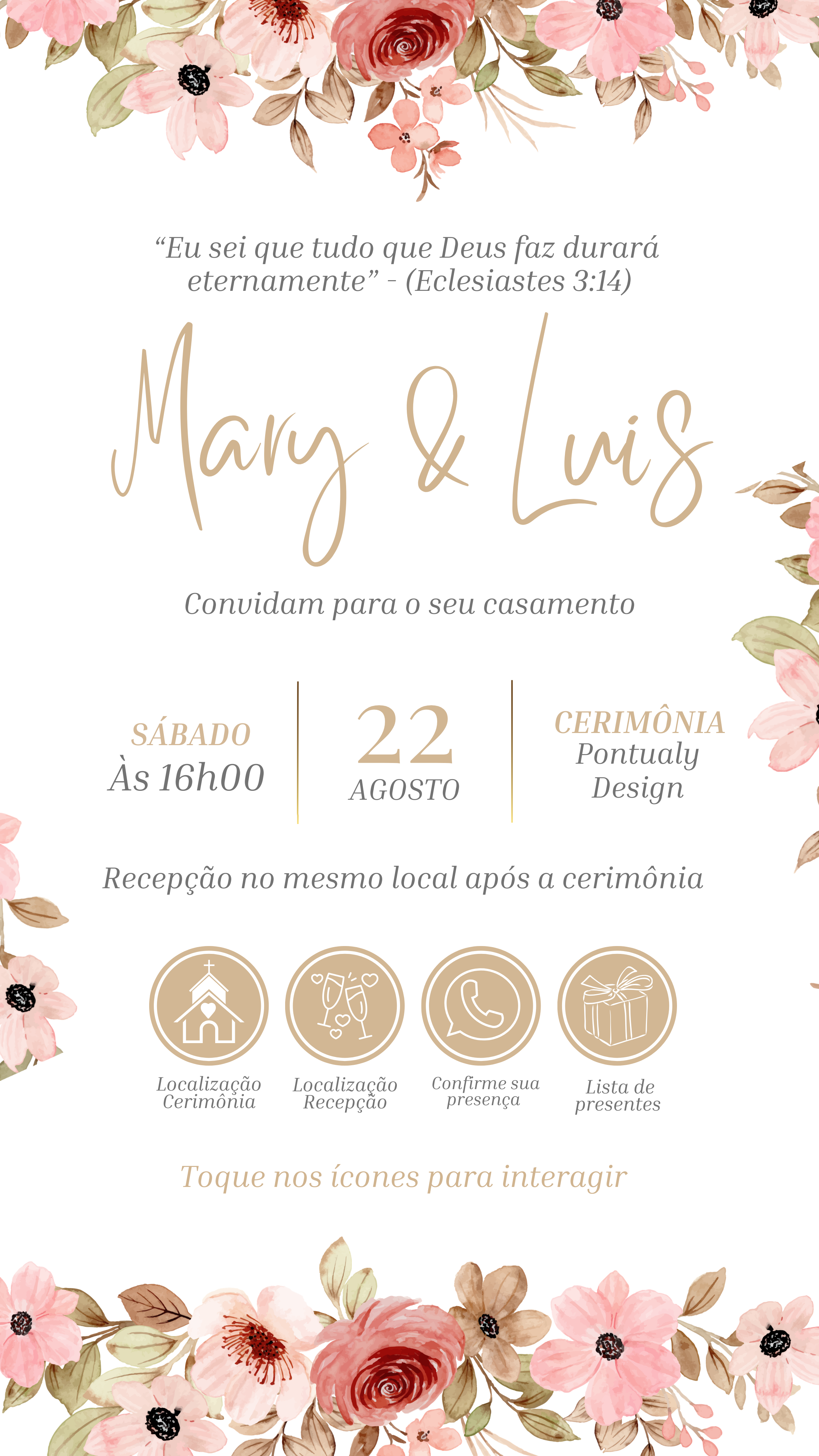 Convite Interativo - Casamento - Rosa e Bege