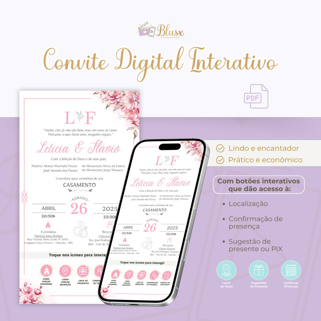 Convite Interativo - Casamento - Rosa 19