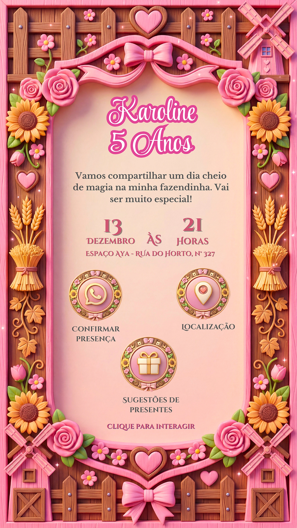 Miniatura: Convite Cinemágico Interativo - Fazendinha Rosa