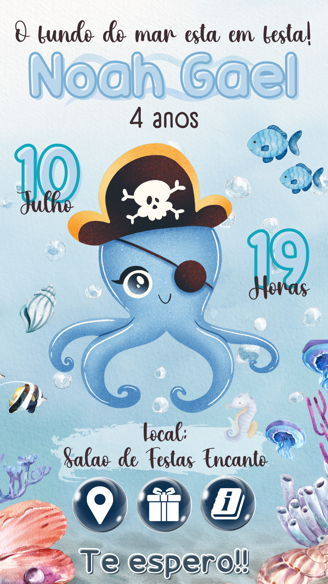 Convite Simples - Fundo do Mar Menino