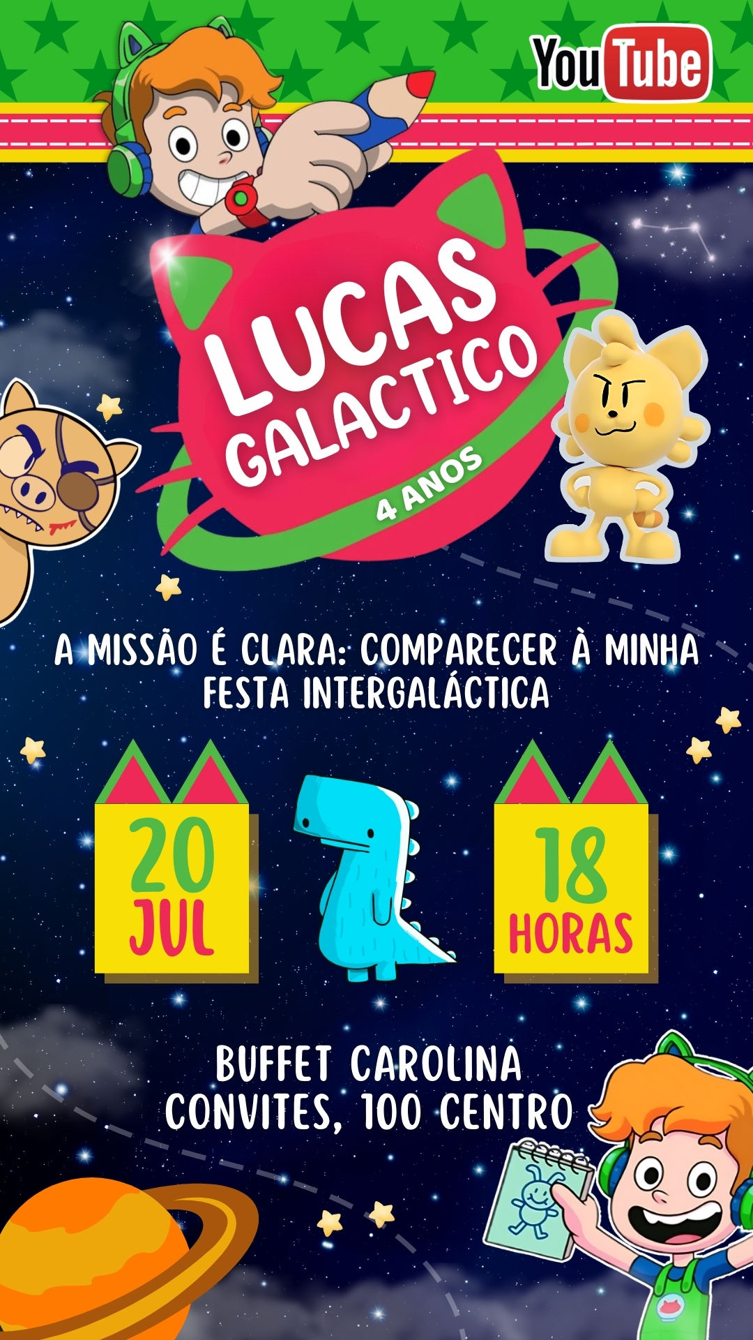 Convite Simples - Gato Galáctico