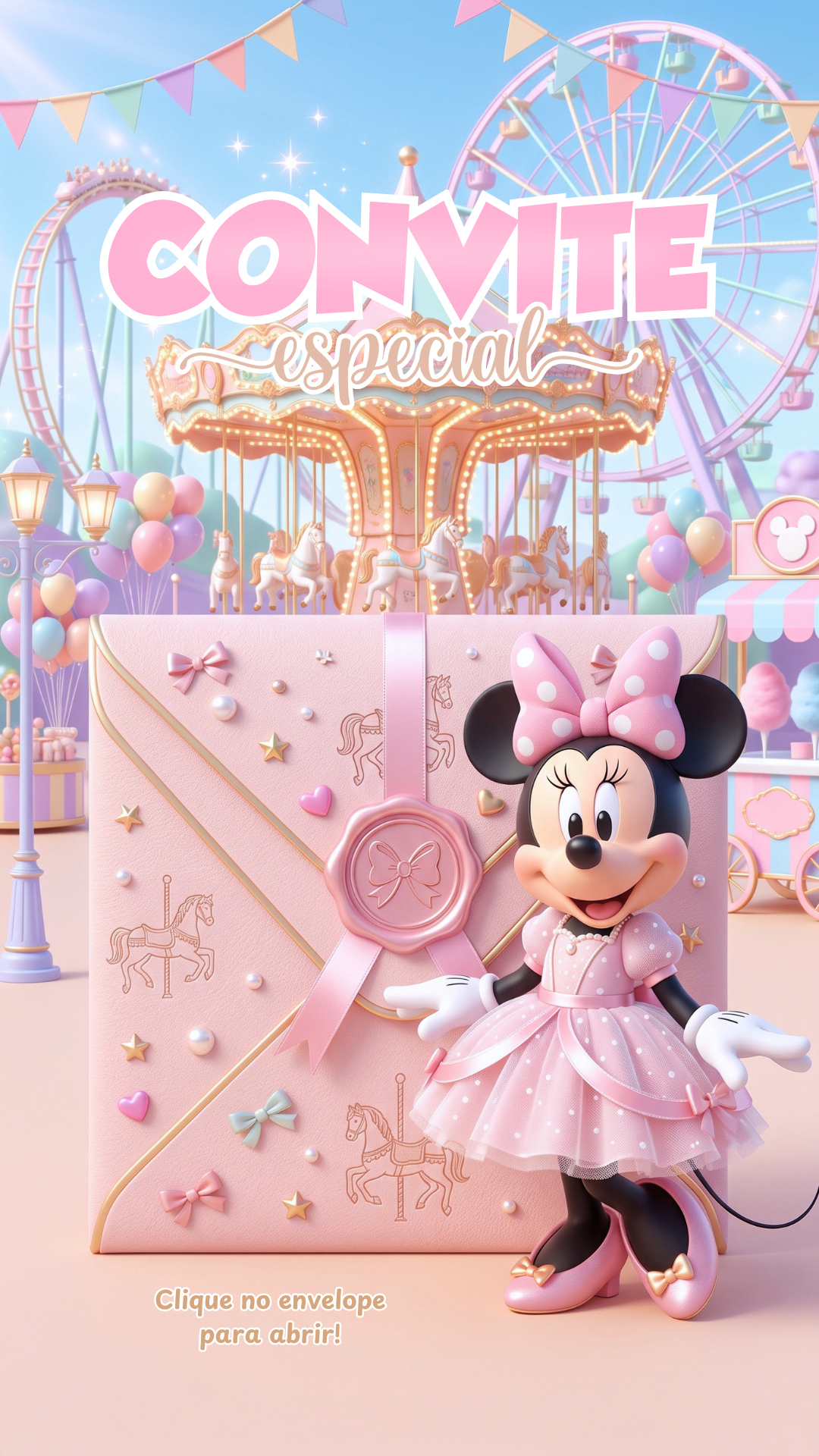 Convite Cinemágico Interativo - Minnie - Parque de Diversões - 1 Cena