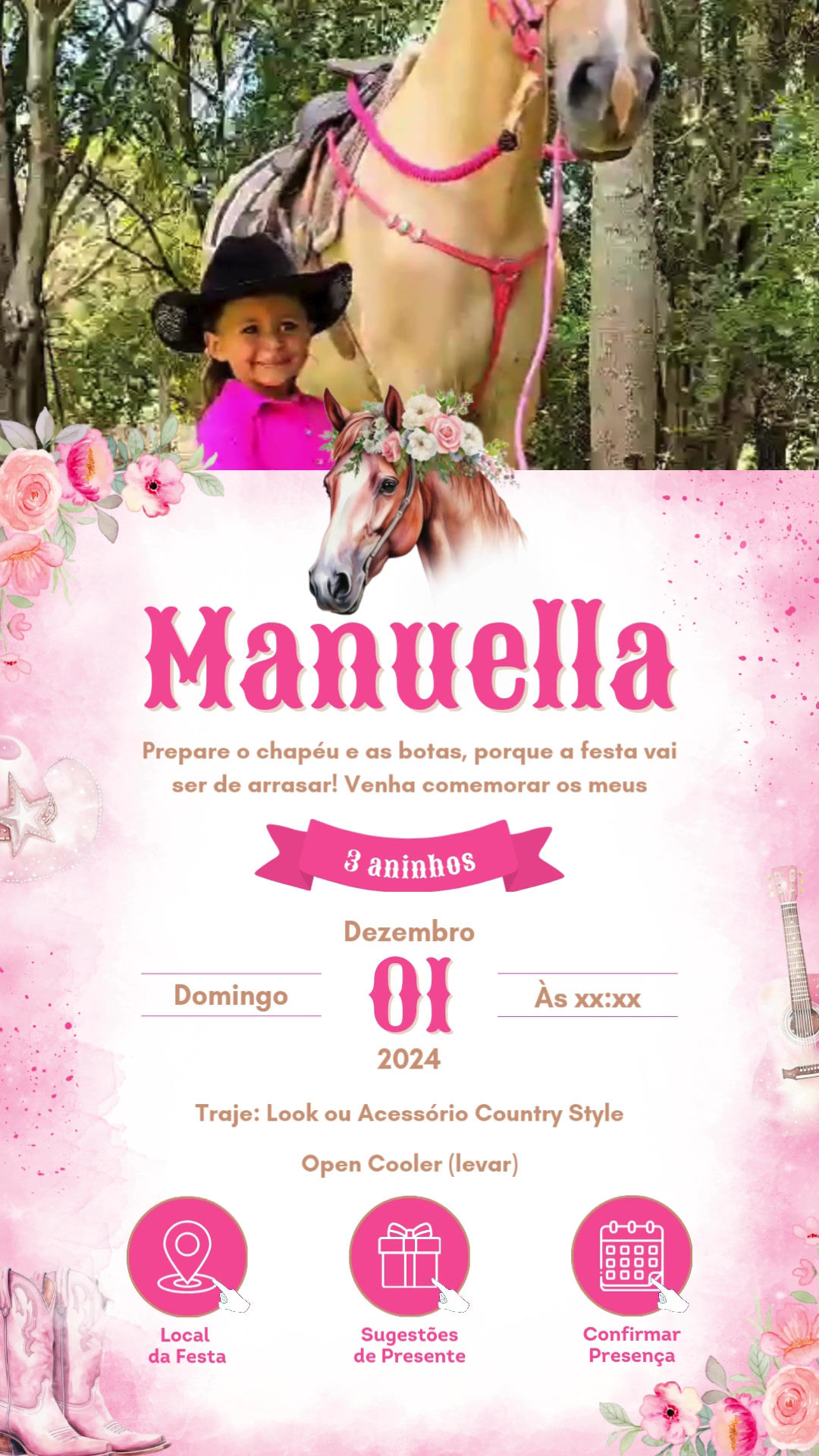 Convite Tecnológico - Country - Menina Rosa
