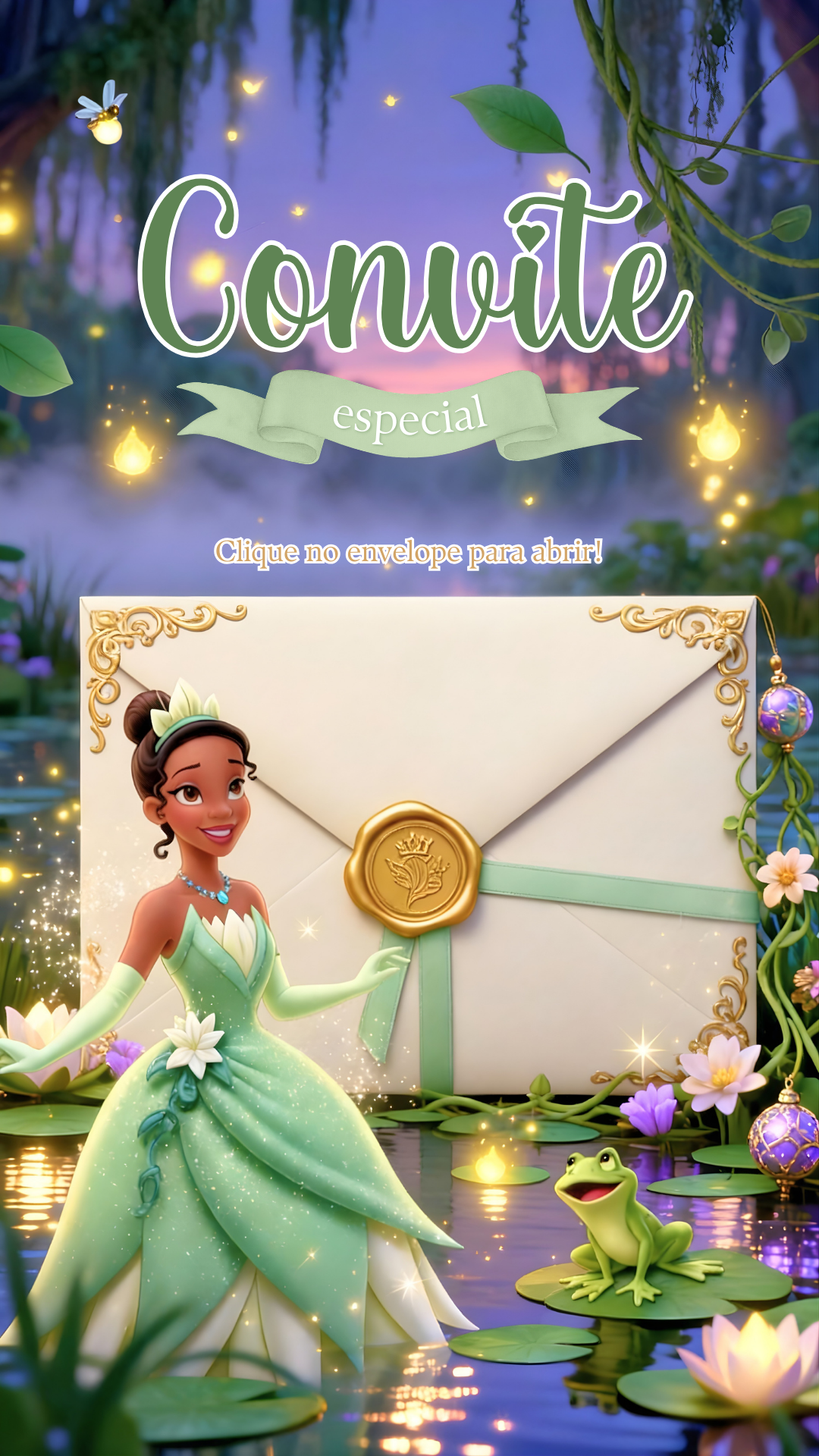 Convite Cinemágico Interativo - Princesa e o Sapo (Tiana)