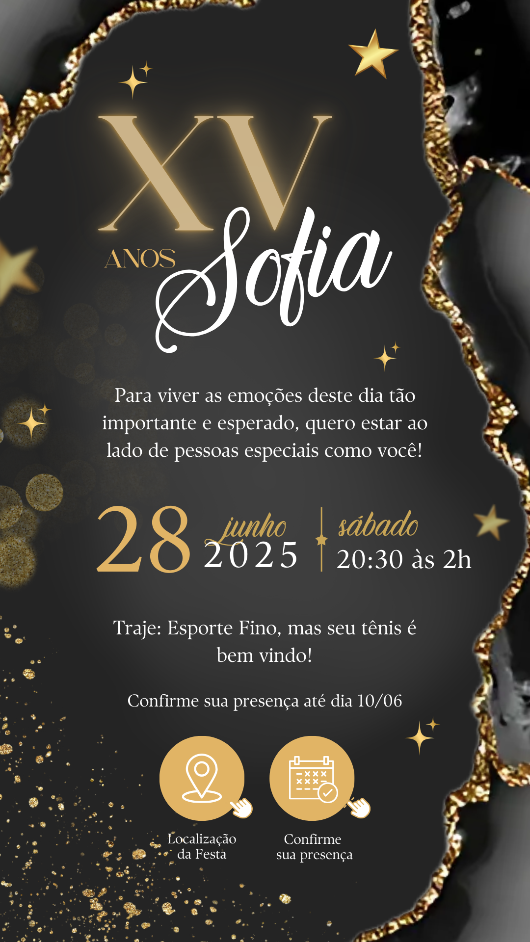 Convite Interativo - Hollywood Preto e Dourado 15 Anos