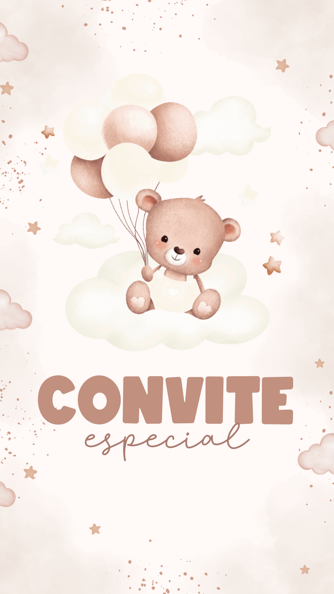 Convite Animado Plus - Ursinho Bege Marrom Neutro