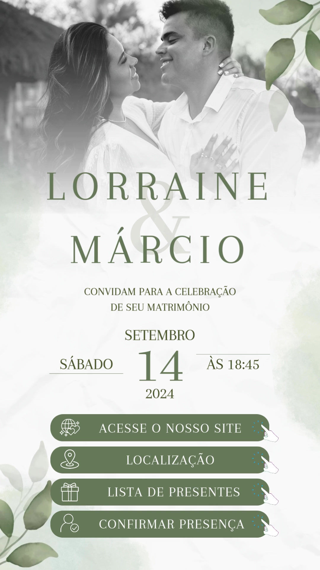 Convite Tecnológico - Casamento Verde Oliva