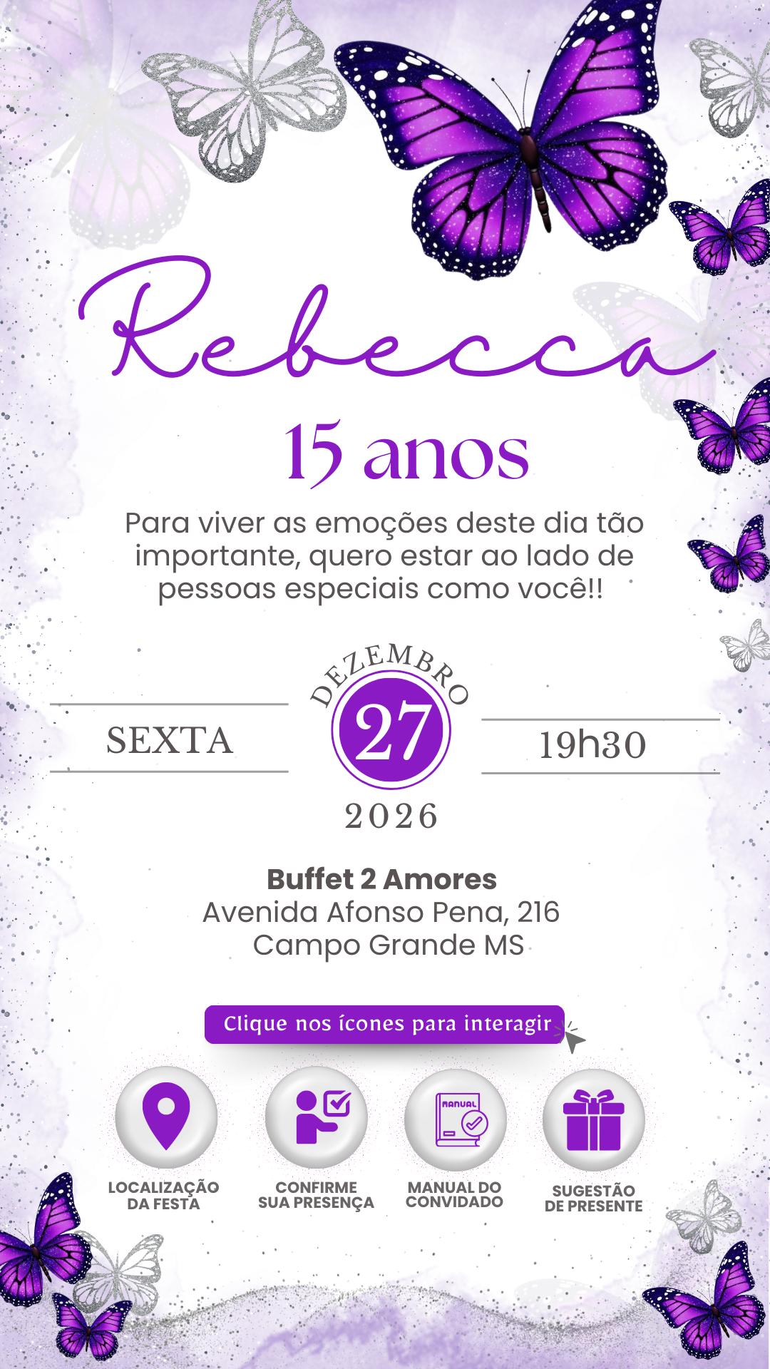Convite Interativo - Borboleta Roxo 6