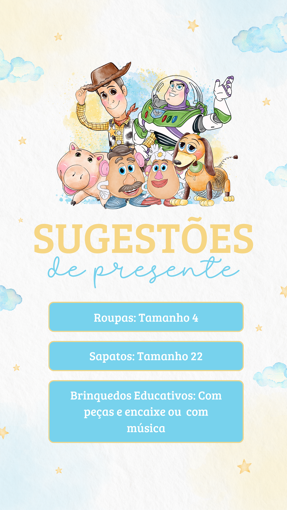 Miniatura: Convite Animado Plus - Toy Story Aquarela