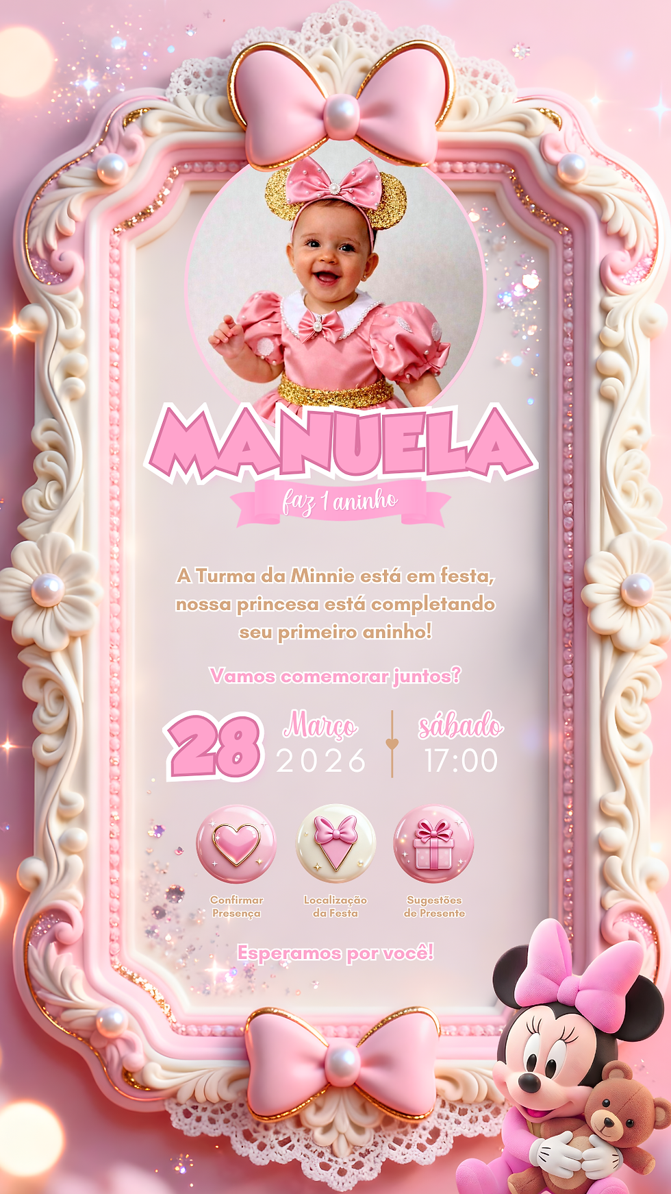 Miniatura: Convite Cinemágico Interativo - Minnie Baby Rosa