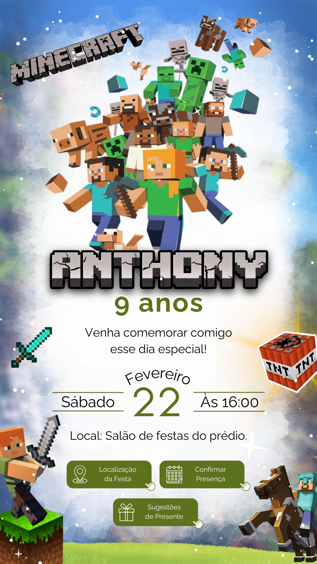 Convite Interativo - Minecraft