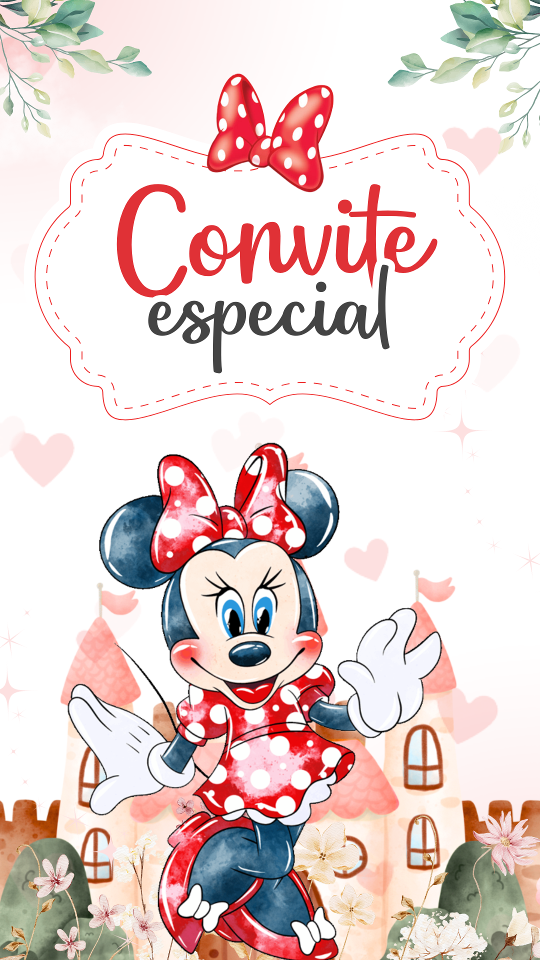 Convite Animado Plus - Minnie Vermelha Aquarela