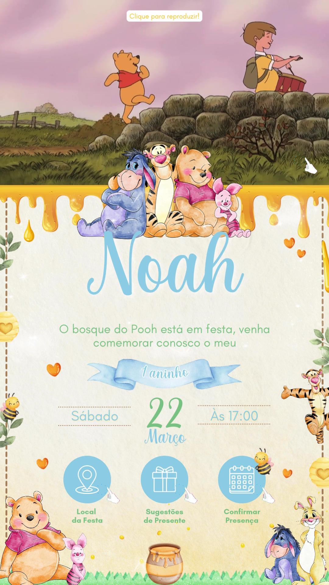 Convite Tecnológico - Ursinho Pooh Aquarela