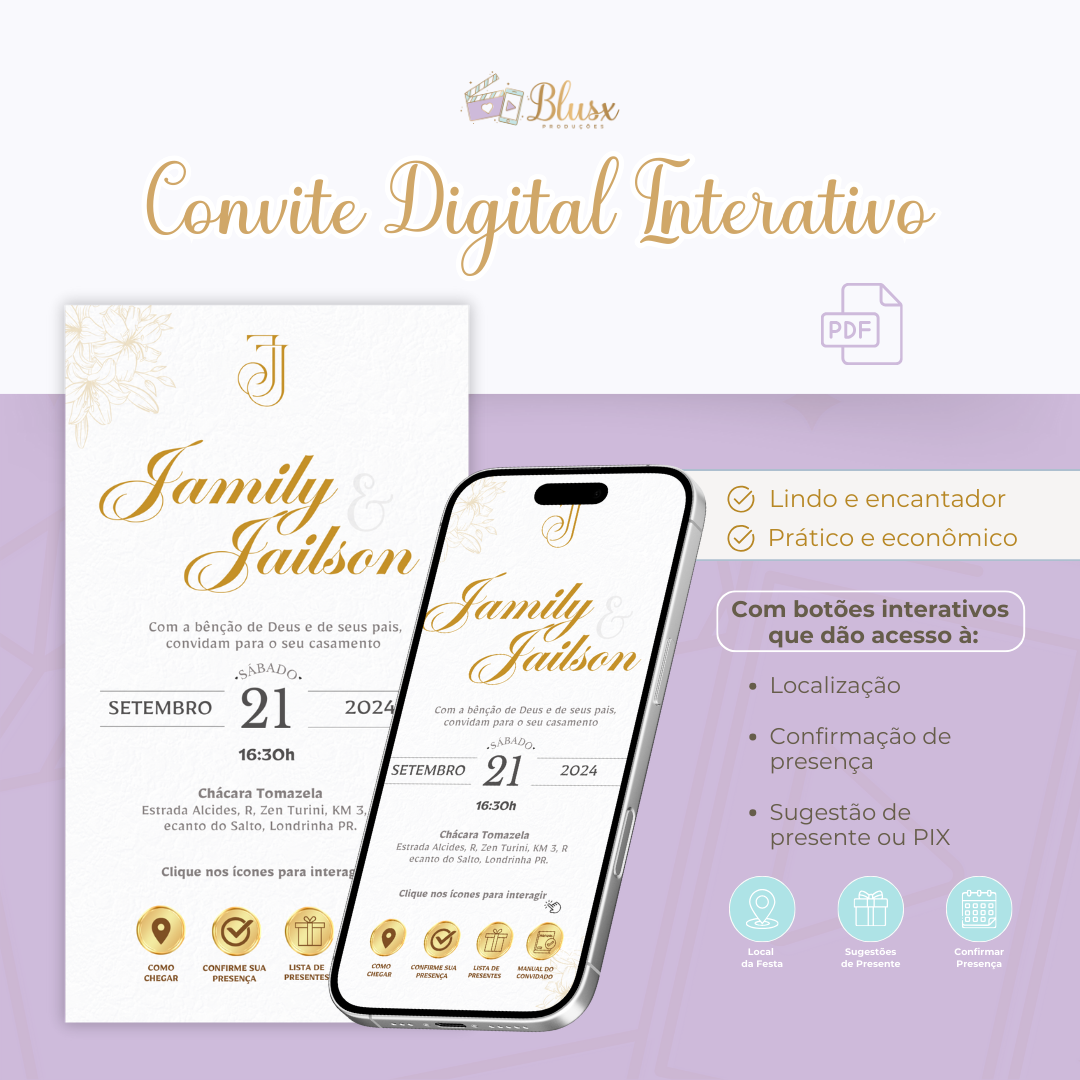 Convite Interativo - Casamento - Dourado 09