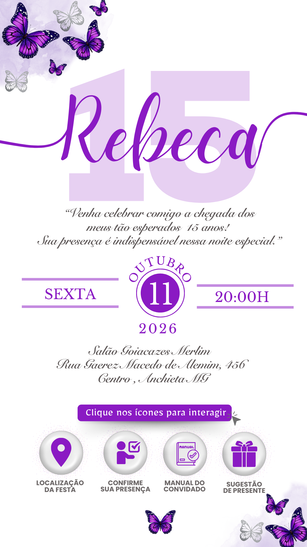 Convite Interativo - Borboleta Roxo 7