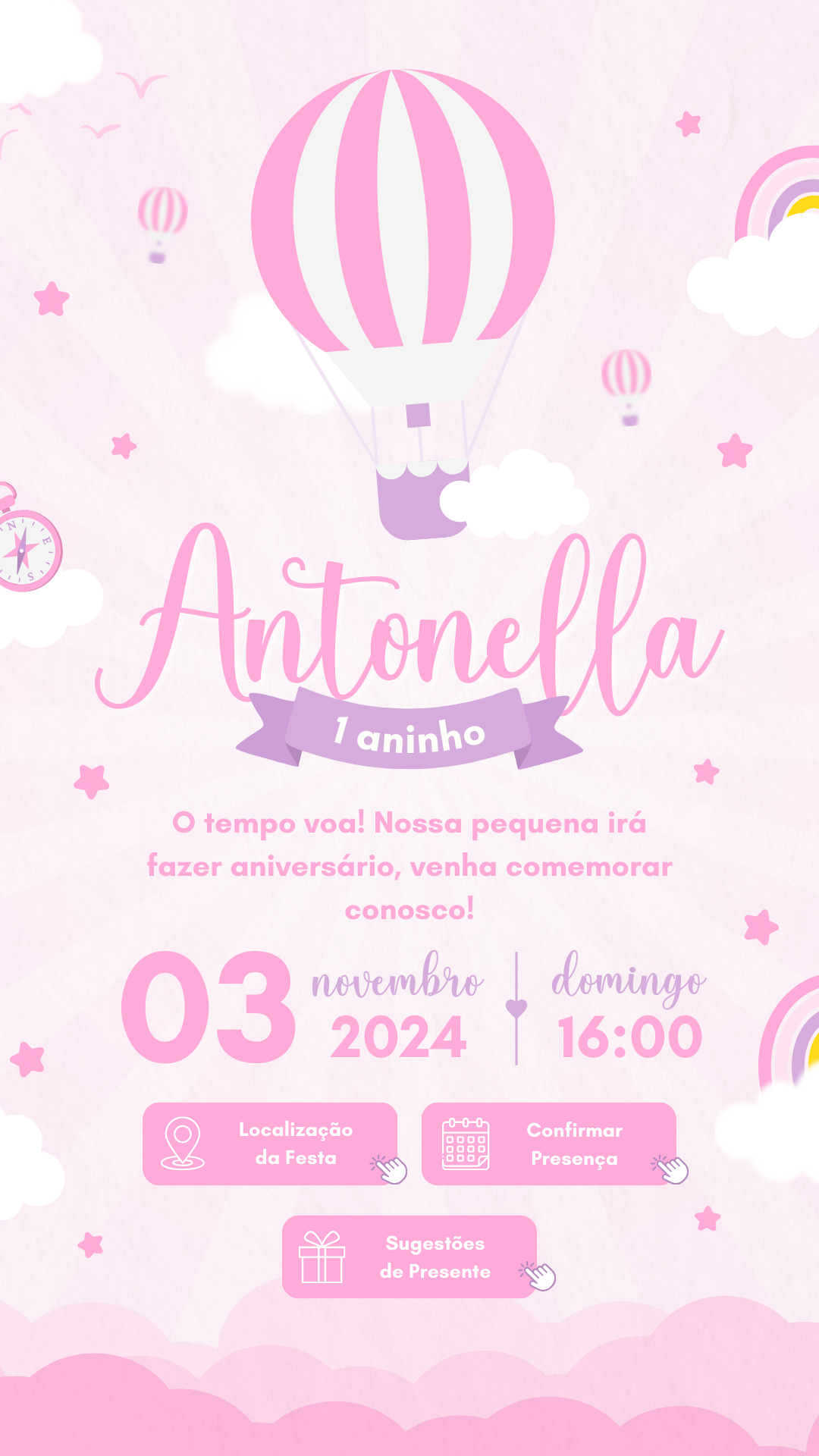 Convite Interativo - Balão Rosa
