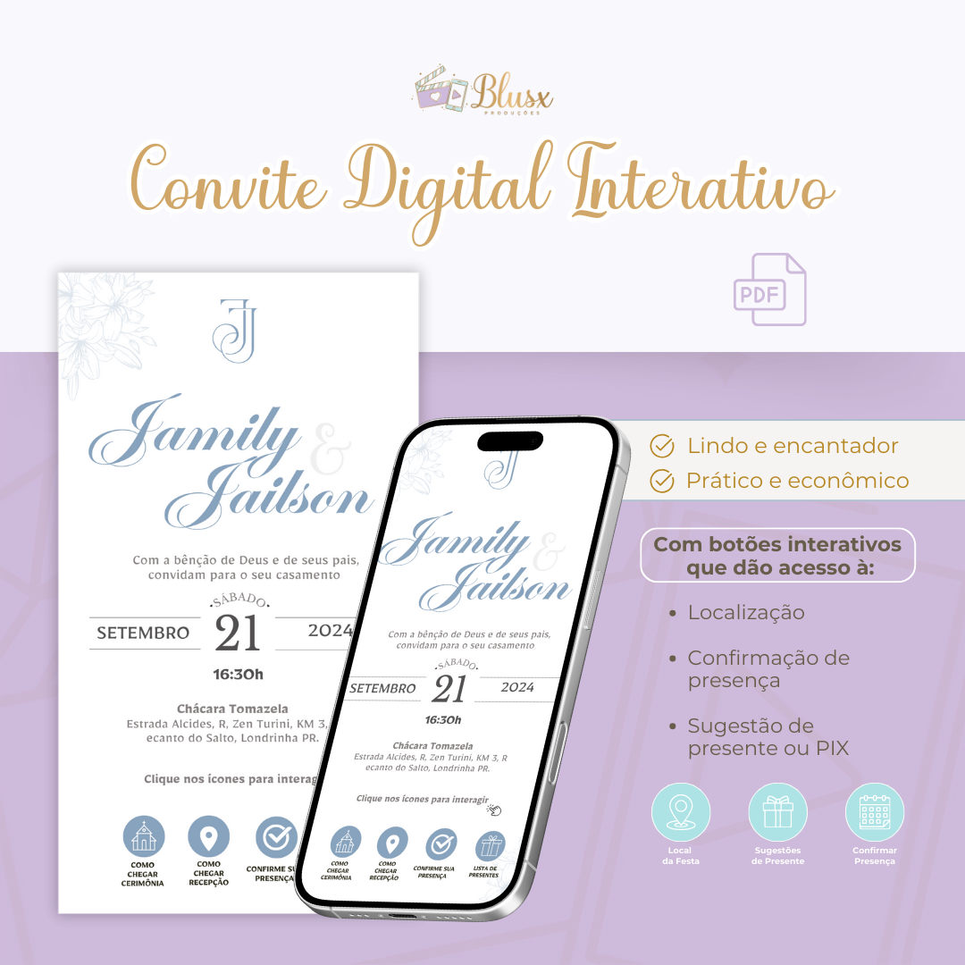 Convite Interativo - Casamento - Azul 29