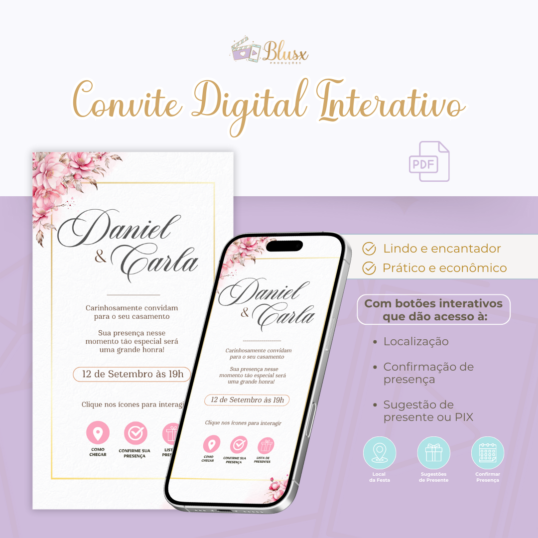 Convite Interativo - Casamento - Rosa 07