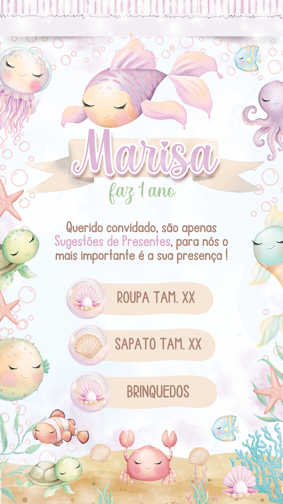 Miniatura: Convite Interativo - Fundo do Mar Menina