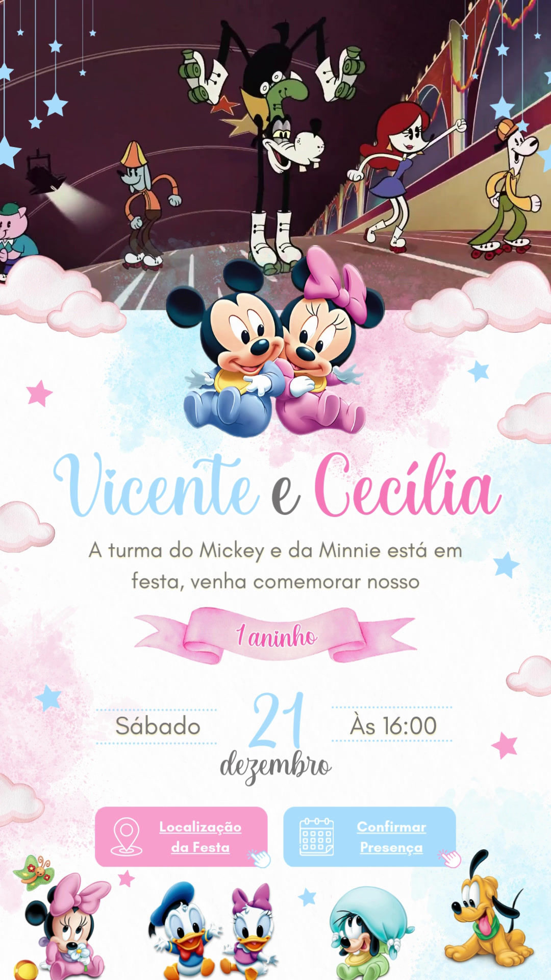 Convite Tecnológico - Mickey e Minnie Baby.