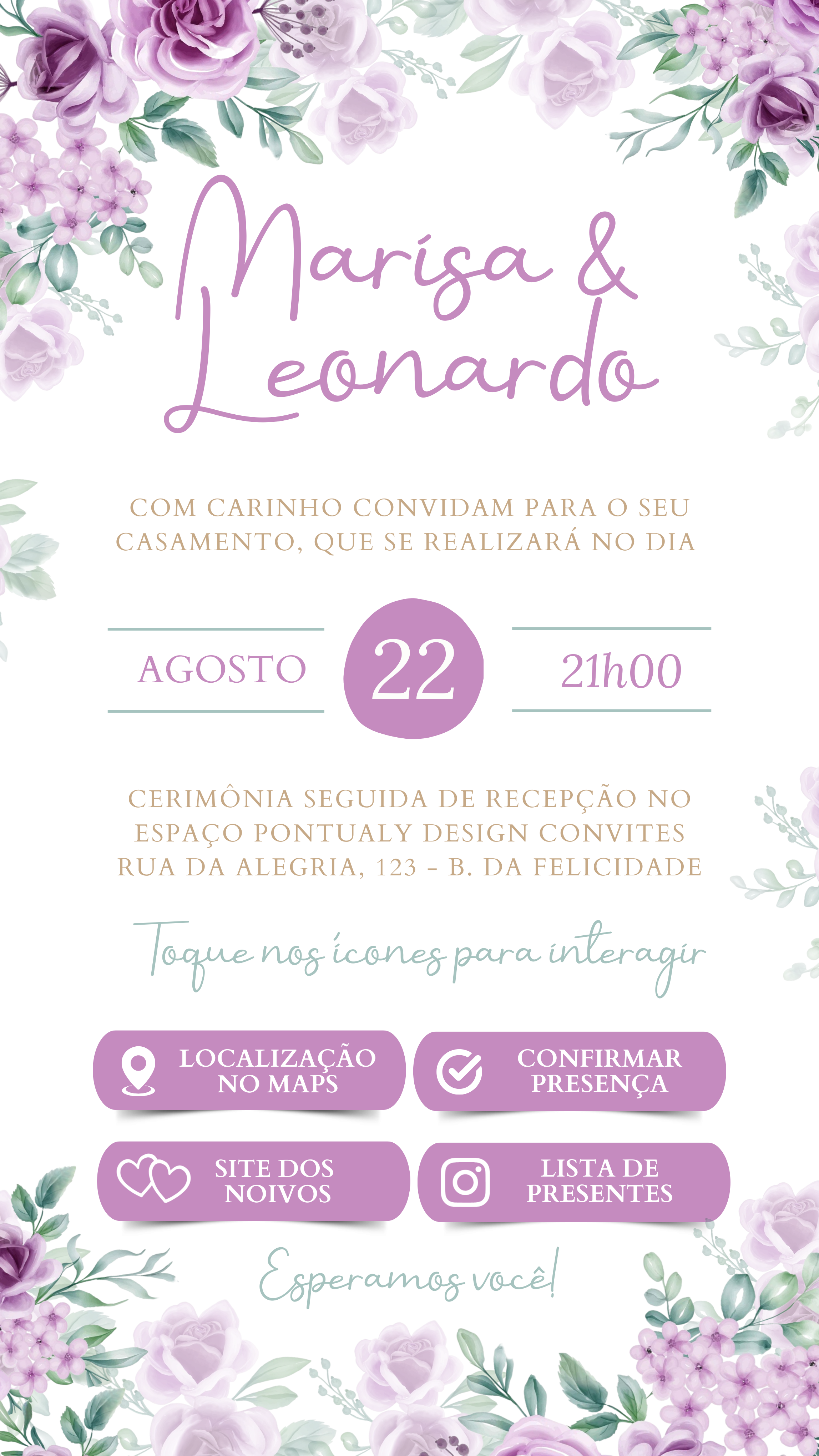 Convite Interativo - Casamento - Lilás